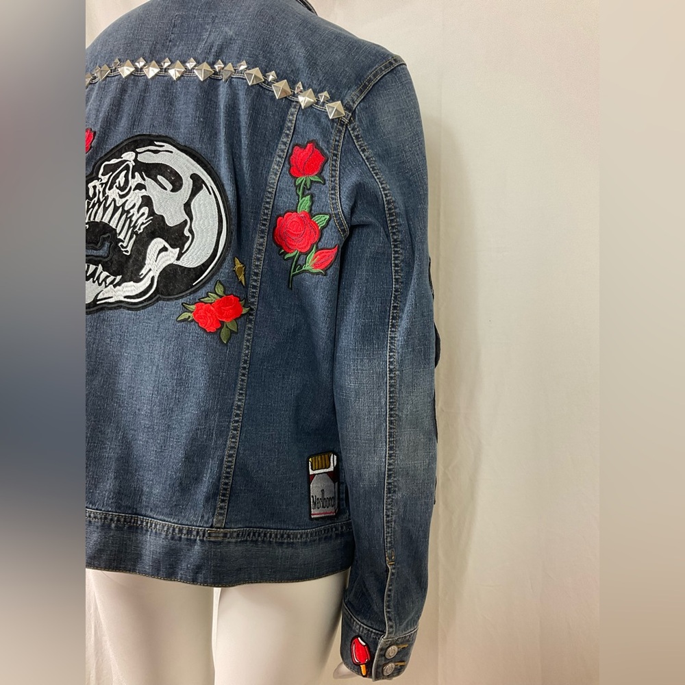Embellished Patchwork Beaded Denim Jean Jacket Up… - image 8